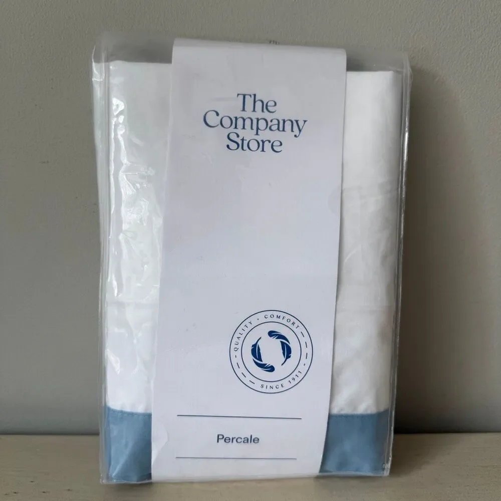 The Company Store Border Percale Lumbar Porcelain Blue 14x 40 Throw Pillow Cover